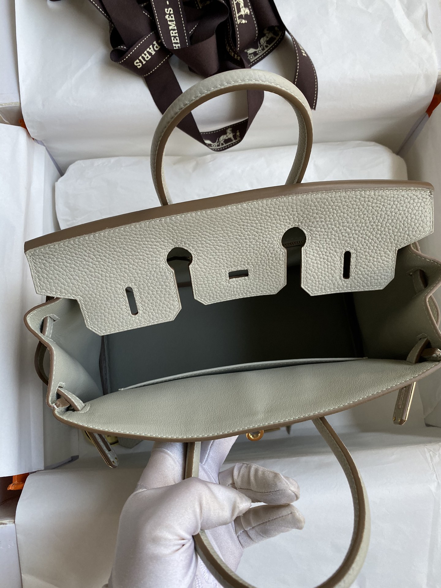 Hermes Birkin 25CM Togo Leather Handbag Pearl Gray